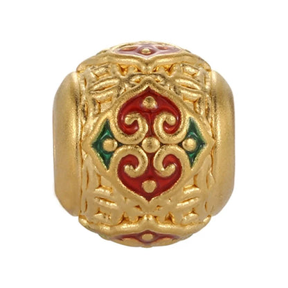 Novel Design Classical Style 24K Solid Gold Ruyi Beads Bracelet 3.8mm Aperture Car Grinding Enamel Finish High-end Gold Beads