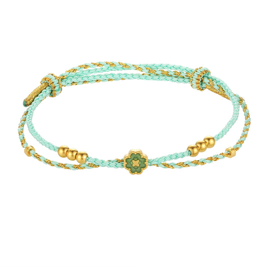 24K Solid Gold Four Leaf Clover Bracelet Charm 0.45g