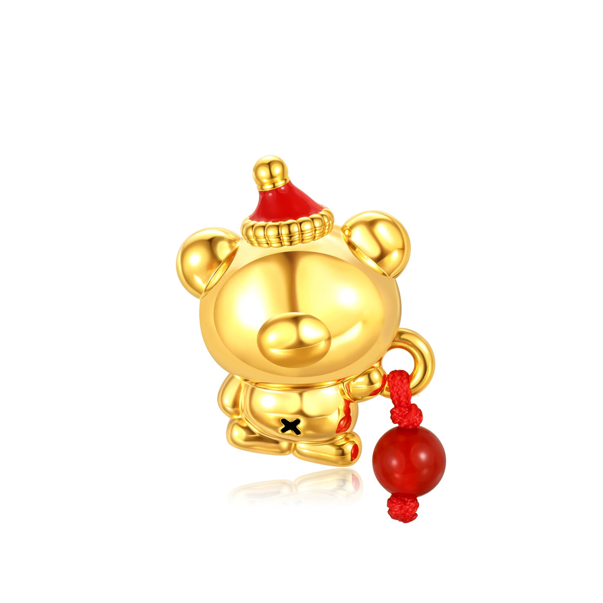 24K Solid Gold Red Hat Agate Bear Charm 0.7g