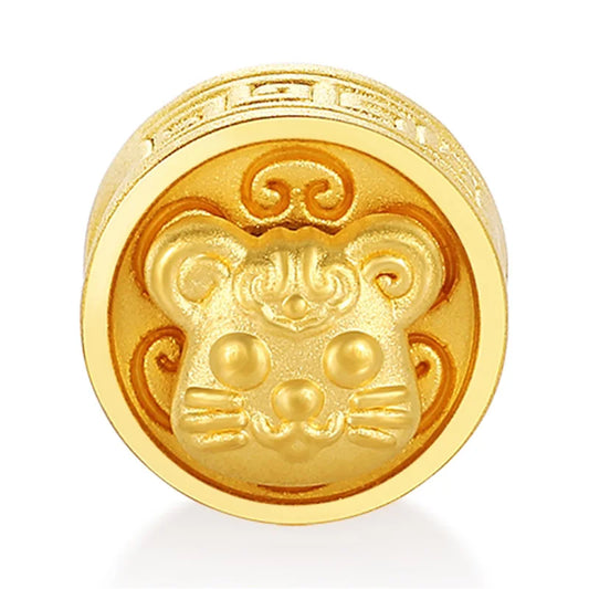 Plain Version 24K Solid Gold Classical Style Sandblasted Brightened Rat-Shaped Rotatable Round Beaded Bracelet 0.6g