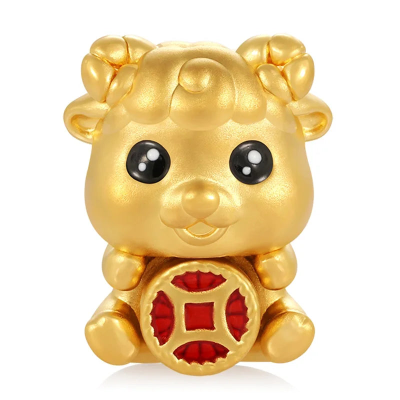 24k pure gold craftsmanship hard gold sheep shape bracelet beaded high-end gold jewelry accessories