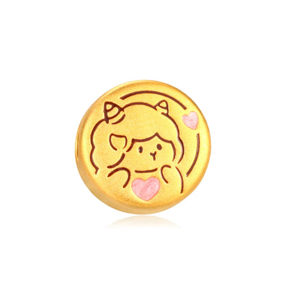 Line Art Goat Gold Charm - 0.45g