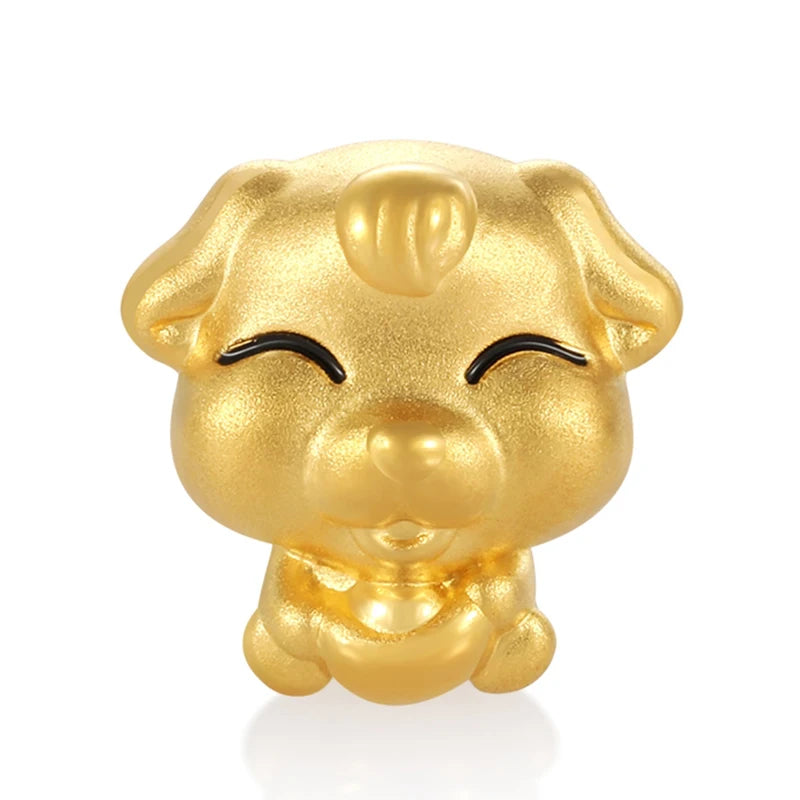 High-End Luxury 24K Solid Gold Beaded Cute Dog-Shaped Bracelet Accessories Fashion Zodiac Series Jewelry Findings Components