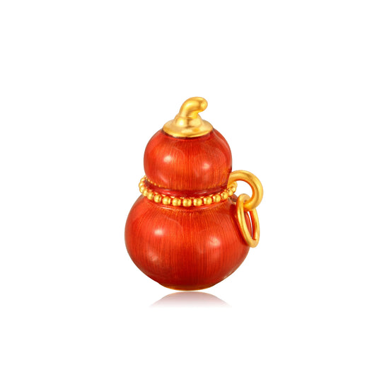 24K Solid Gold Brushed Glass Red Gourd Charm 1.4g