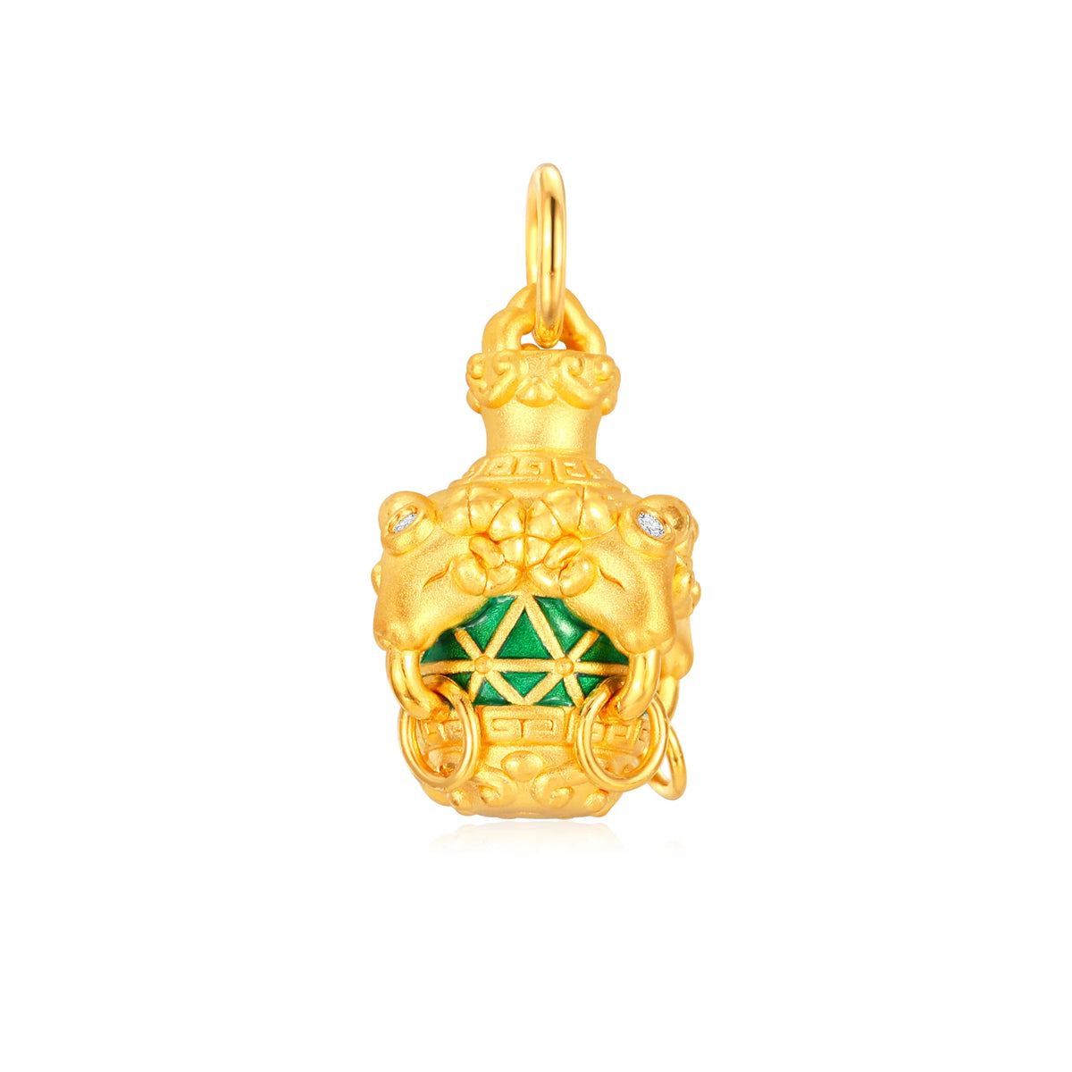 CZ Stone Auspicious Goat Holding Wealth Gold Charm - 1.6g