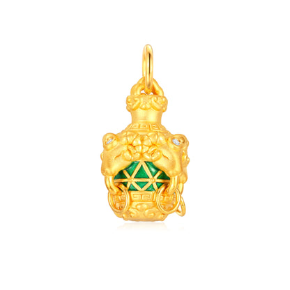 CZ Stone Auspicious Goat Holding Wealth Gold Charm - 1.6g