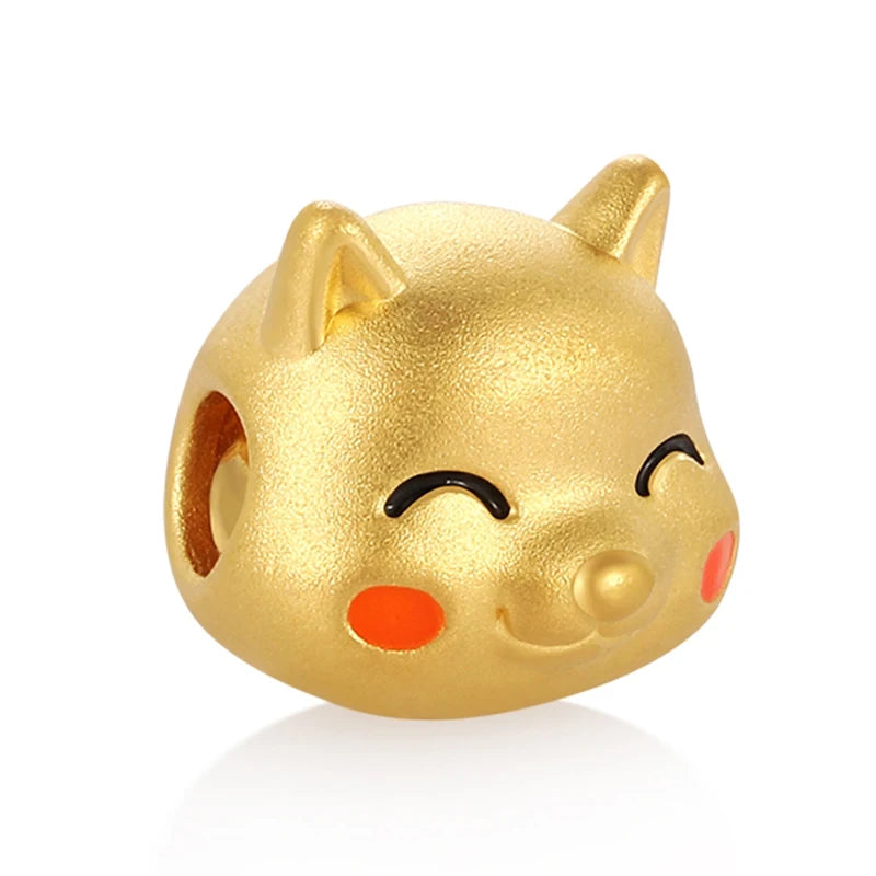 High-end Enamel Craftsmanship Puppy-Shaped Beaded Bracelet with 24K Solid Gold Sandblasted Finish and Cute Design