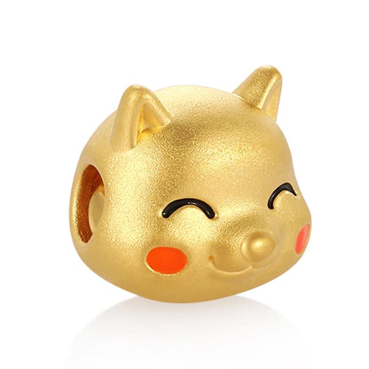 High-end Enamel Craftsmanship Puppy-Shaped Beaded Bracelet with 24K Solid Gold Sandblasted Finish and Cute Design