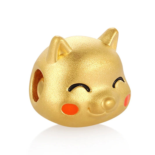 High-end Enamel Craftsmanship Puppy-Shaped Beaded Bracelet with 24K Solid Gold Sandblasted Finish and Cute Design