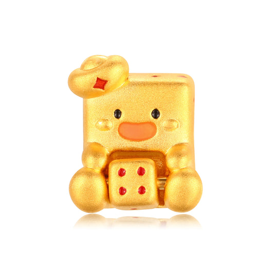 24K Solid Gold Rotating Dice Mahjong Charm 0.9g