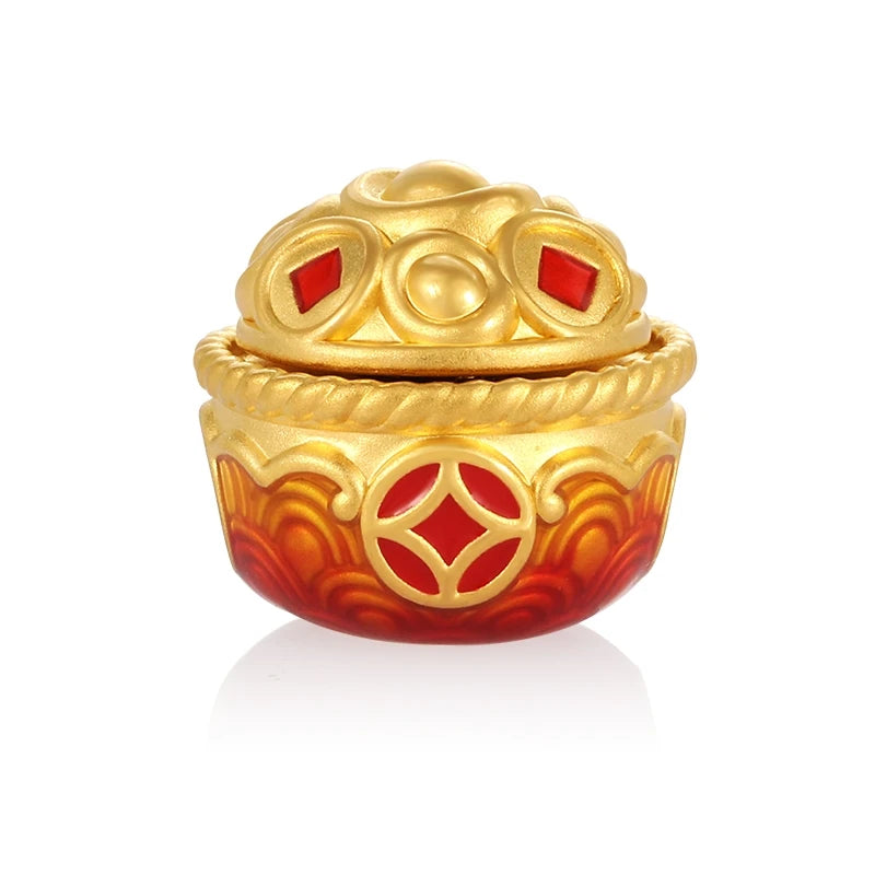24K Gold Treasure Bowl Beaded Bracelet Wealth Boost Daily Jewelry 0.7g
