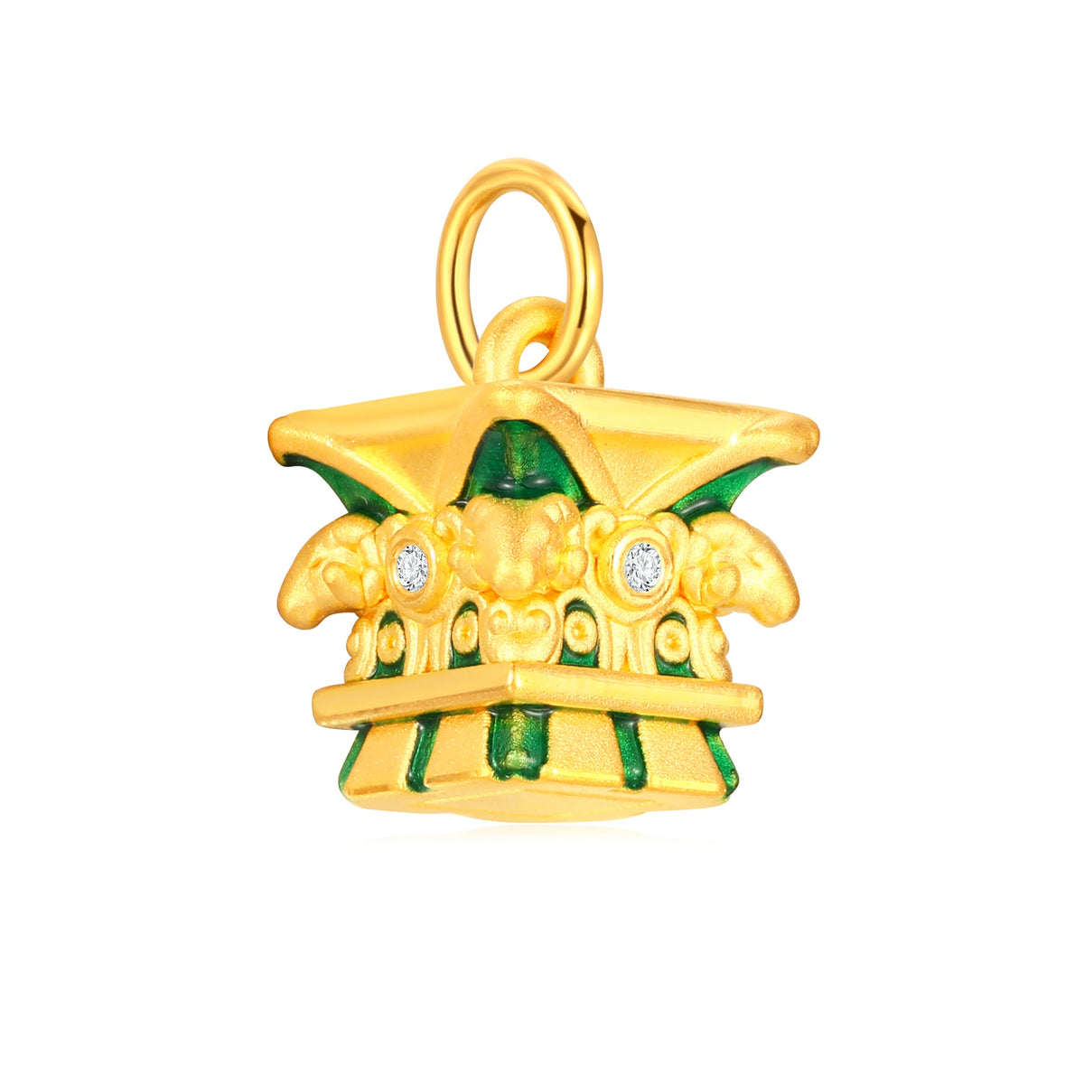 CZ Stone Four Directions Auspicious Venerable Gold Charm - 1.1g