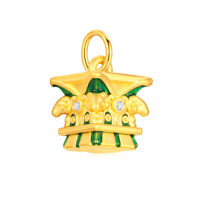 CZ Stone Four Directions Auspicious Venerable Gold Charm - 1.1g