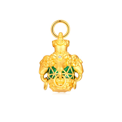 CZ Stone Auspicious Goat Holding Wealth Gold Charm - 1.6g