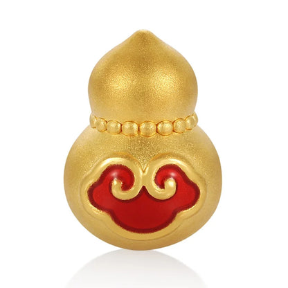 24K Gold Ruyi Gourd Beaded Charm Minimalist Auspicious Jewelry 0.65g