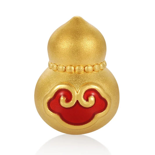 24K Gold Ruyi Gourd Beaded Charm Minimalist Auspicious Jewelry 0.65g