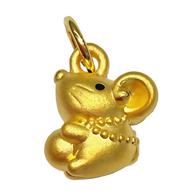0.6g 24K Solid Gold Cute Mouse Pendant with Enamel Finish High-End Jewelry Accessories