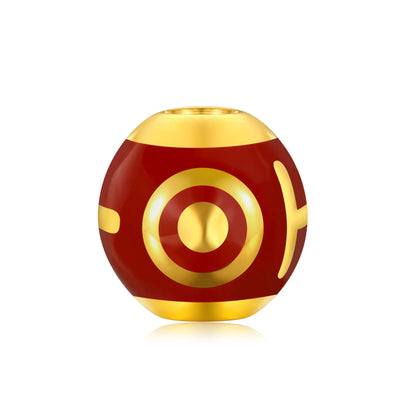24K Solid Gold Red Large Ji Character Flattened Gilded Charm 1.75g