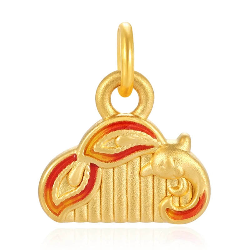 0.45g Trendy 24K Solid Gold Cute Goldfish Charm Pendant Ancient Enamel Finish Customizable Packaging Anniversary-OEN/ODM