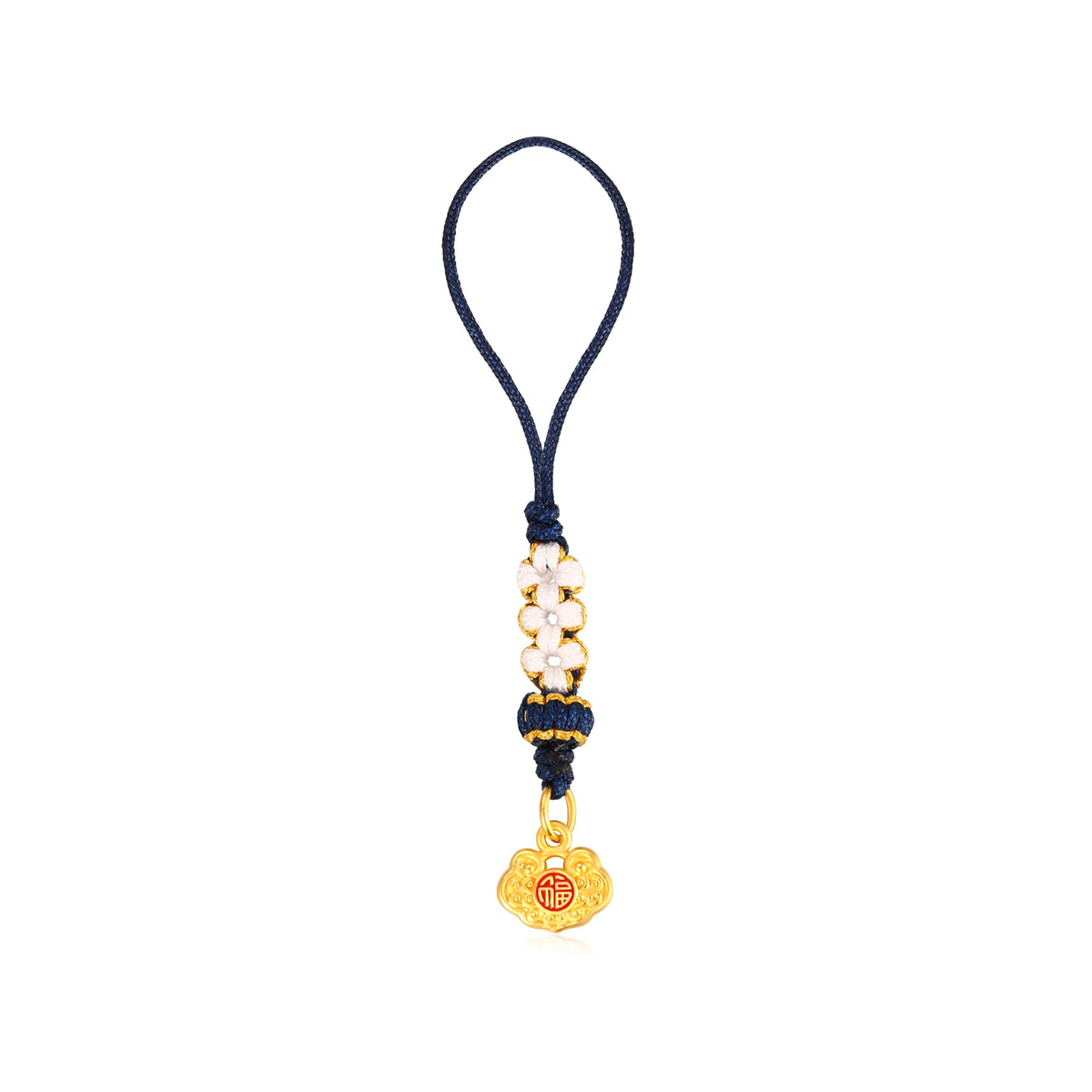 24K Solid Gold Fu Character Lock Pendant Charm 0.35g