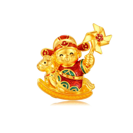 24K Solid Gold Large God of Wealth on Horse Figurine 31.7g