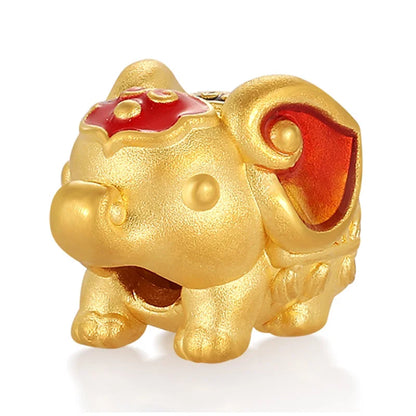 Small size enamel craft micro-hard gold 24k pure gold Chinese elephant shape high-end carved beaded bracelet accessories
