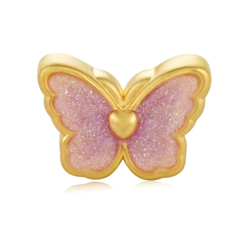 Cute Style 24K Pure Gold Fluorescent Enamel Purple Butterfly Beaded Bracelet Accessories High-End Jewelry Findings Components