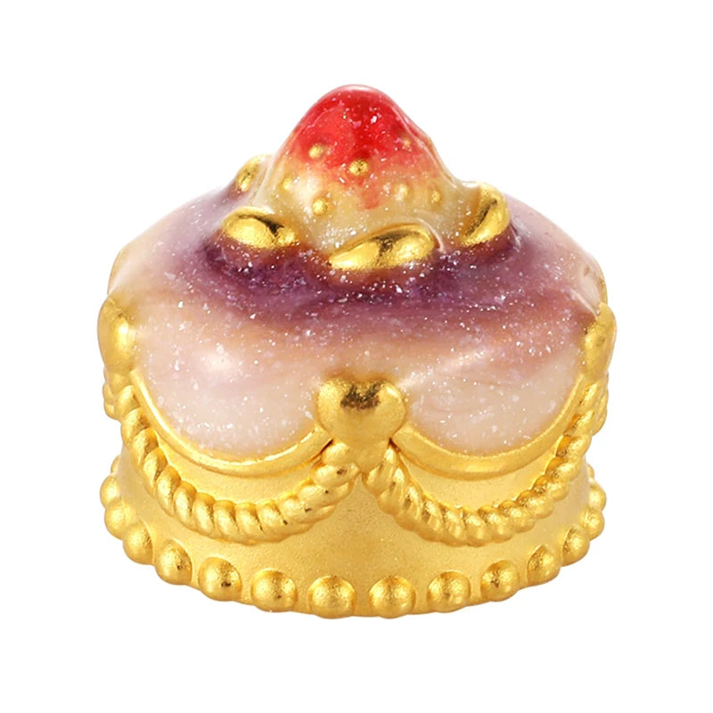 0.85g 5D Solid Gold Charm Enamel Strawberry Cake Pendant for DIY Bracelets Fine Jewelry Accessories