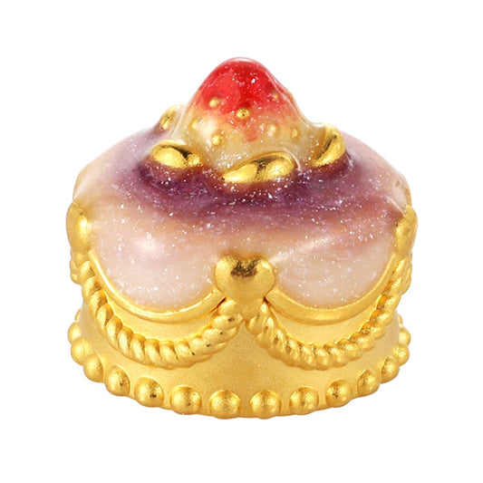 0.85g 5D Solid Gold Charm Enamel Strawberry Cake Pendant for DIY Bracelets Fine Jewelry Accessories