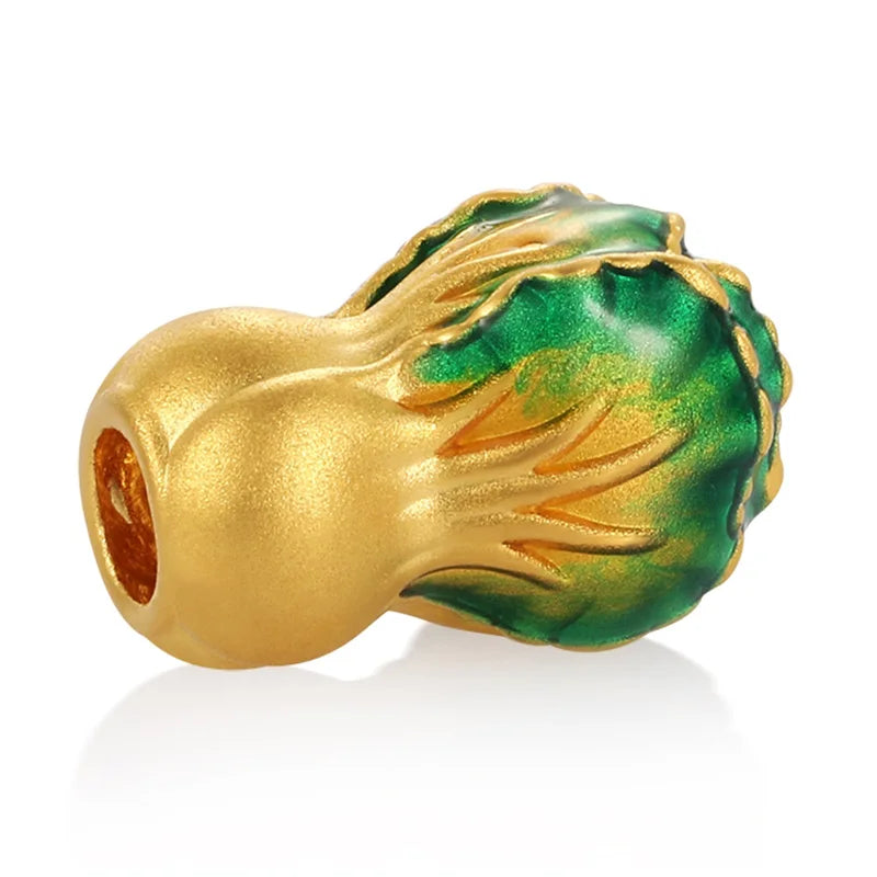 24K Gold Enamel Cabbage Beaded DIY Bracelet Minimalist Auspicious Jewelry 0.75g