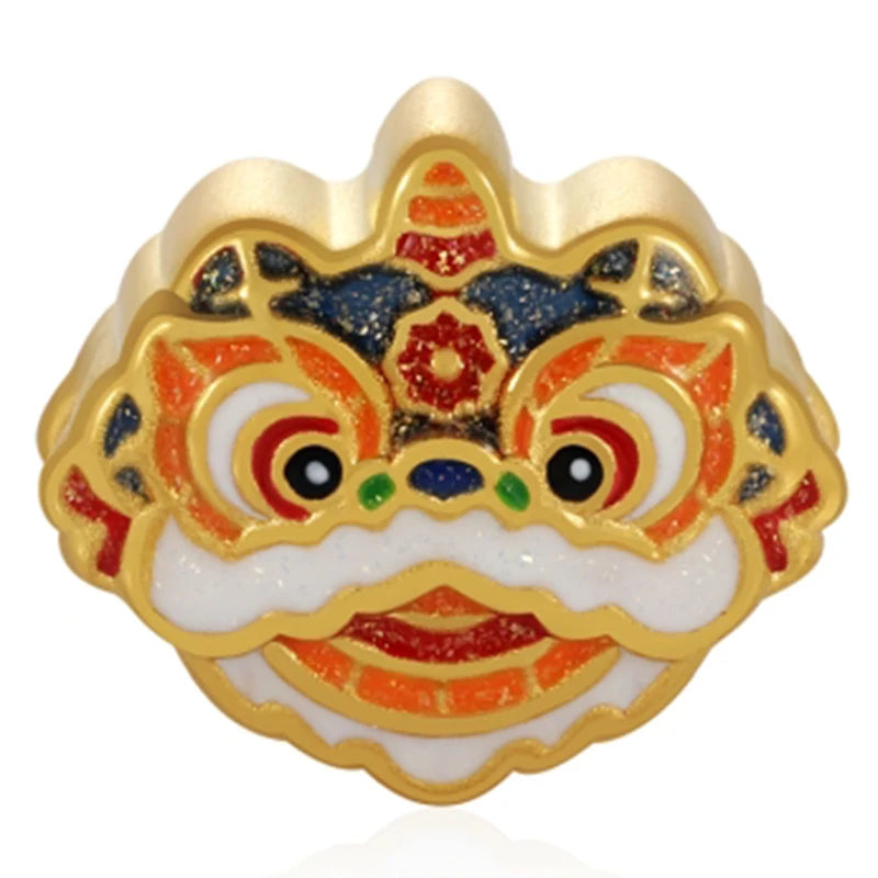 24K Solid Gold Chinese Dragon Head Beaded Jewelry Findings 3.0mm Aperture Sandblasted Glitter Enamel High-End Elegant Bracelet