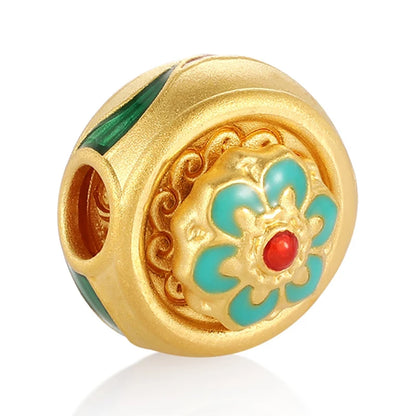 Trendy Hard Gold Fortune Flower Beaded Bracelet 24K Solid Gold Jewelry Accessories High-End 3.0mm Aperture Sandblasted Enamel