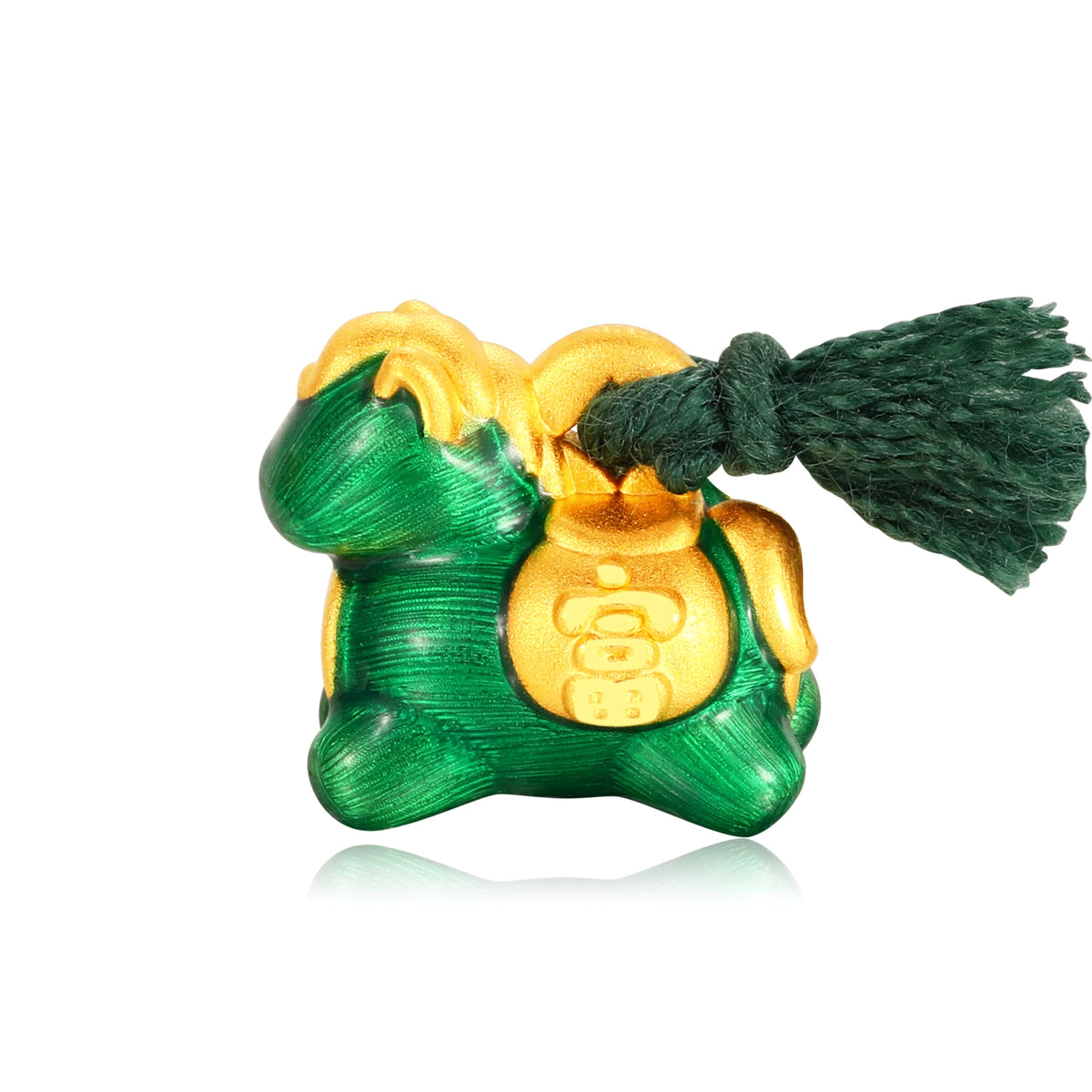 24K Solid Gold Brushed Jade Green Wealth Tassel Little Horse Charm 0.5g