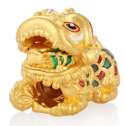 24K Solid Gold Beaded Lion Accessory for Bracelets High-End 1.7g Happy Lion Jewelry Findings & Components