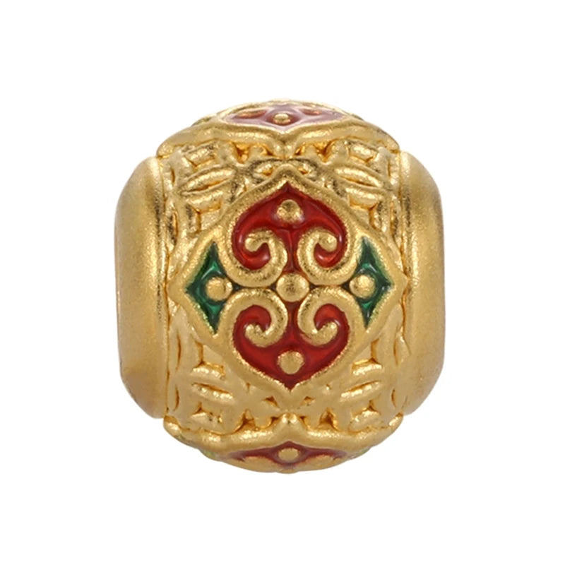 0.25g New Design 24k Solid Gold Ancient Enamel Fortune Beaded Bracelet High-End Micro Hard 2.2mm Aperture 6x6x5.3mm Jewelry