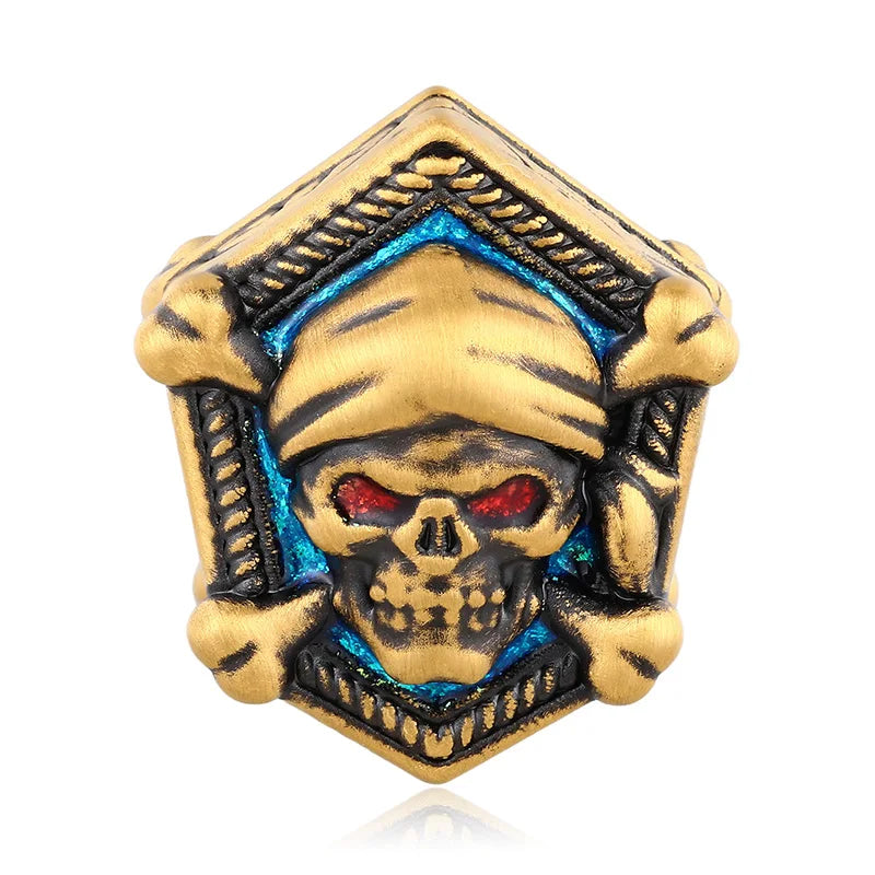24K Gold Black Gold Pirate Skull Beaded Bracelet Nautical Minimalist Jewelry For Men 1.2g