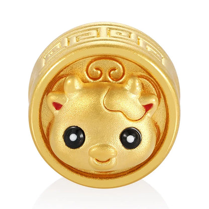 24k Pure Gold Craftsmanship Hard Gold Cow Shape Rotatable Bracelet Beaded High-end Jewelry Accessories Classical Style