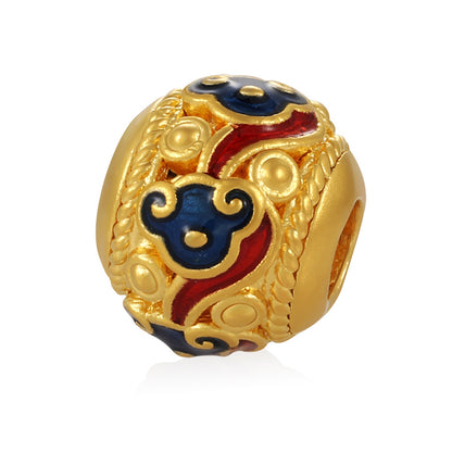 0.45g Luxury Micro Hard Ancient Enamel Cute Fortune Round Beaded Bracelet 24K Solid Gold Jewelry Accessories High-End