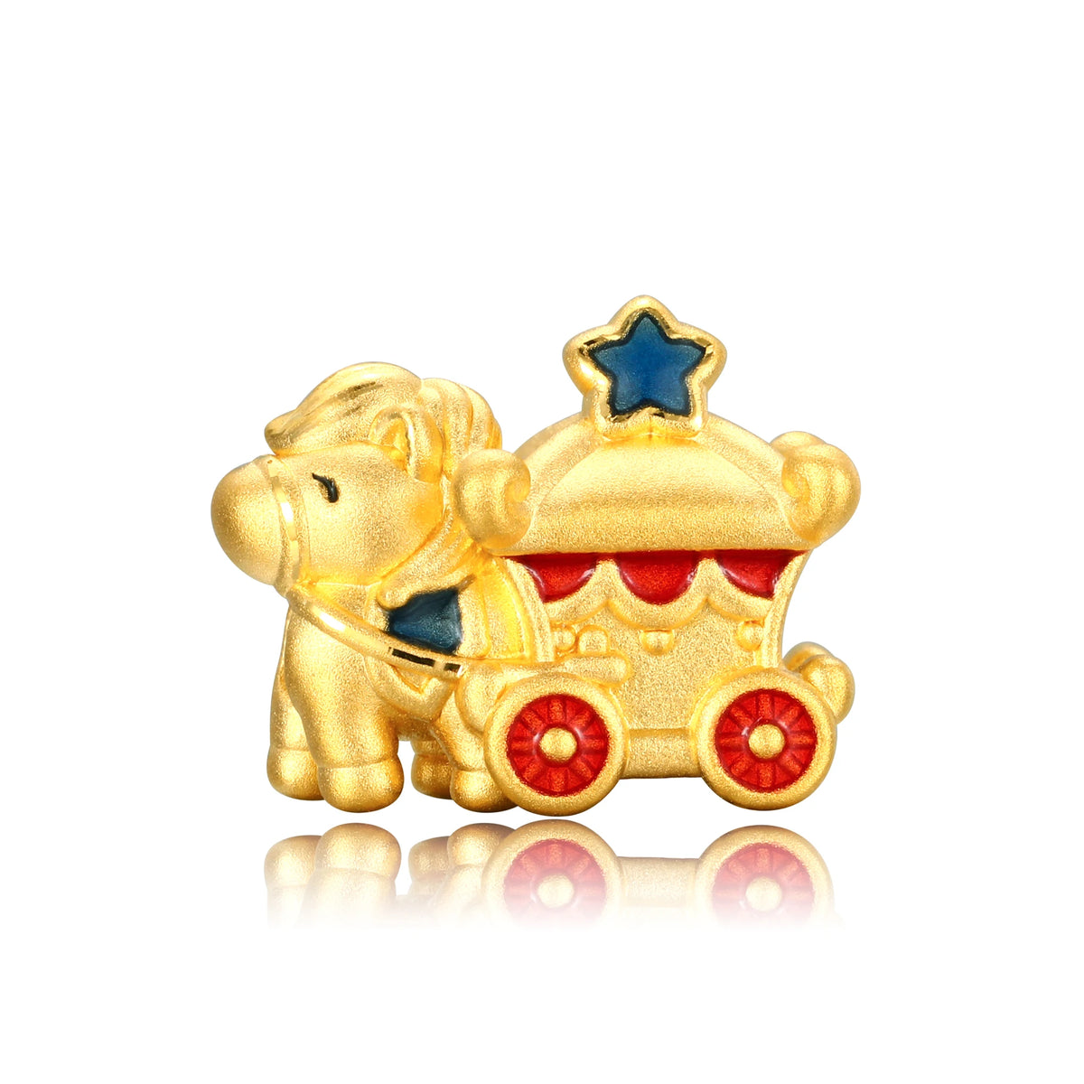 24K Solid Gold Wealth Horse Carriage Charm 0.9g