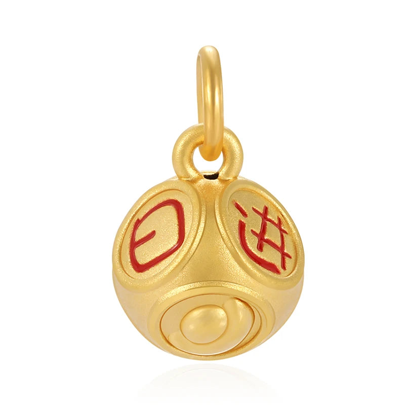 5D 24K Solid Gold 0.6g Charm Pendant Ethnic Fine Jewelry with Red Enamel Daily Fortune Great Style-Conscious Individuals