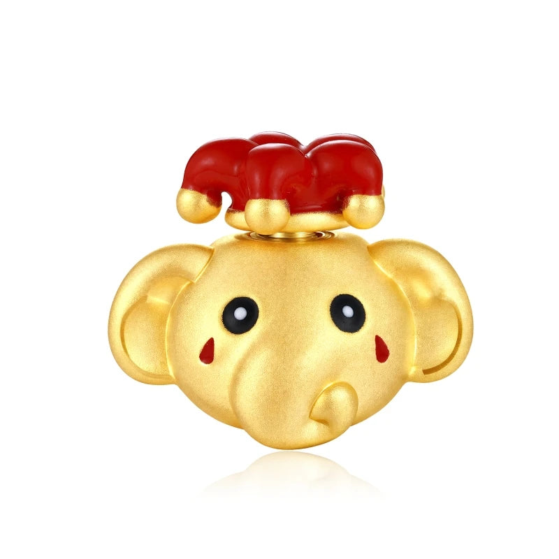 New Design Luxury Cute 0.8g 24k Solid Gold Fortune Elephant Beaded Bracelet 3.0mm Aperture Sandblasted Enamel Finish Jewelry