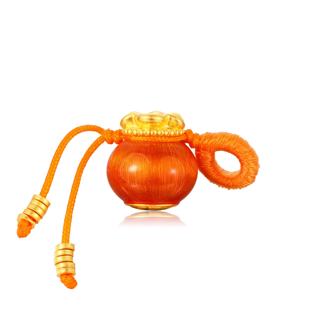 24K Solid Gold Brushed Warm Orange Fortune Bag Charm 0.7g