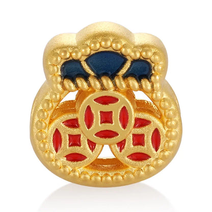 24K Gold Hollow Money Bag Beaded Bracelet Minimalist Wealth Jewelry 0.6g