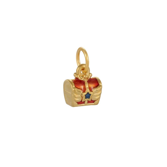 Unique Design Red Tone Treasure Chest Shape 24k Solid Gold Charm Pendant Cute Jewelry Accessories