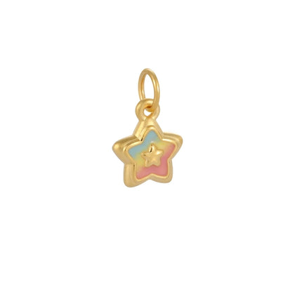 24K Solid Gold Cute Micro-Hard Gradient Five-Pointed Star Pendant Fashion Necklace Enamel Craft Charm Pendants