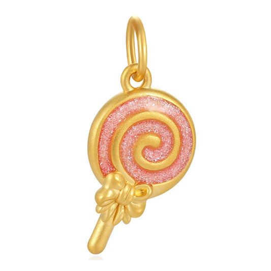 Support customization Luxury jewelry accessories pendant cute gold pink lollipop pendant 24K Solid Gold Fashion pendant
