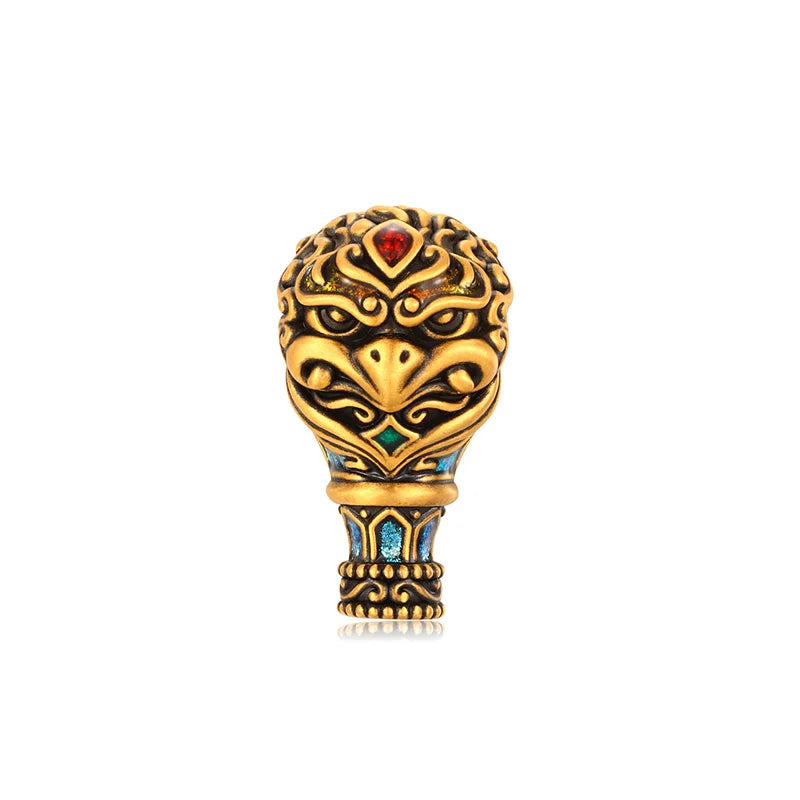 Luxury 24K Solid Gold Beaded Electric Black Opal Enamel Horse-Shaped Bracelet Golden Winged Bird Scepter Carved Charm Jewelry
