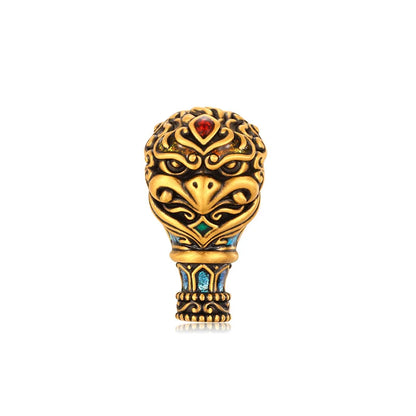 Luxury 24K Solid Gold Beaded Electric Black Opal Enamel Horse-Shaped Bracelet Golden Winged Bird Scepter Carved Charm Jewelry