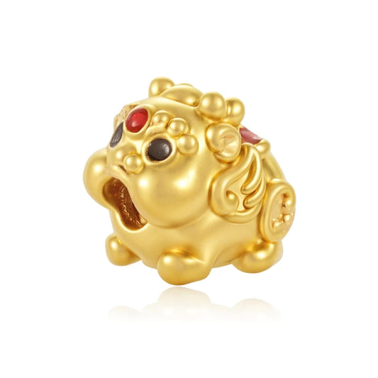 24K Solid Gold Lion-Shaped Chinese Style Beaded Bracelet 5D Enamel Process Treatment Accessories Jewelry Findings Components