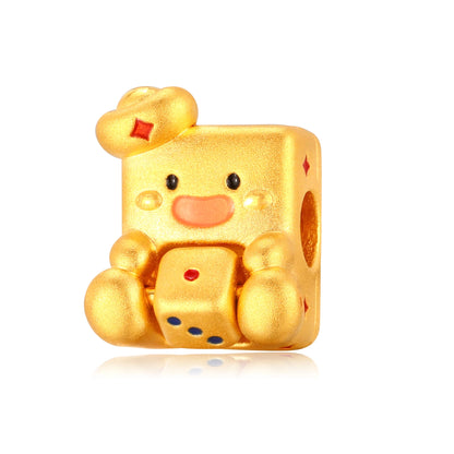 24K Solid Gold Rotating Dice Mahjong Charm 0.9g